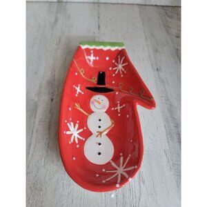 Ceramic Mitten snowman candy dish bowl Xmas snowflake
